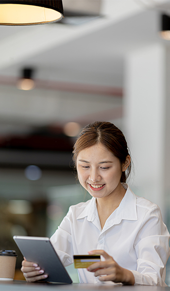 Business customer reviewing a payment